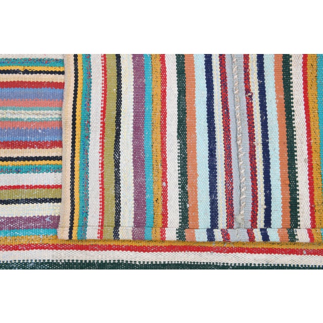 Vintage Turkish Oushak Handmade Wool Cotton Green Kilim Area Rug For Sale - Image 9 of 11
