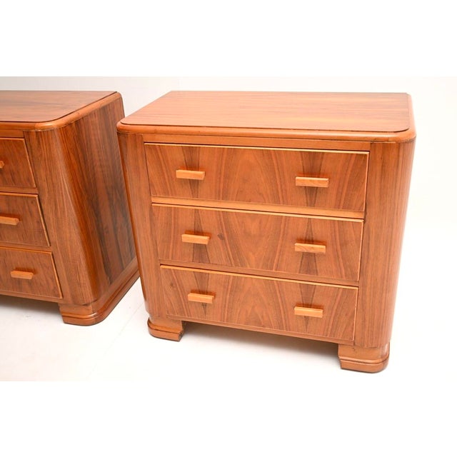 Art Deco Figured Walnut Bedside Chests, 1940, Set of 2 For Sale - Image 9 of 11