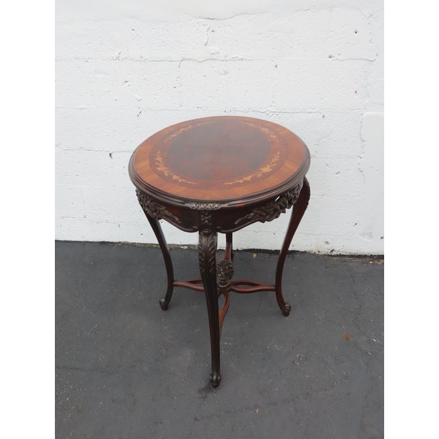 French Early 1900s Hand Carved Inlay Side End Center Table 6668 For Sale - Image 4 of 17