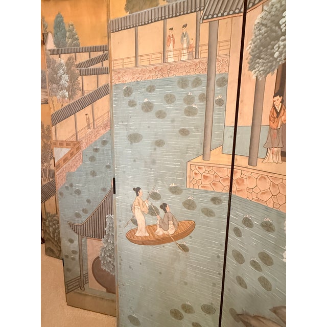 Antique Six Panel Watercolor Floor Screen For Sale - Image 12 of 15