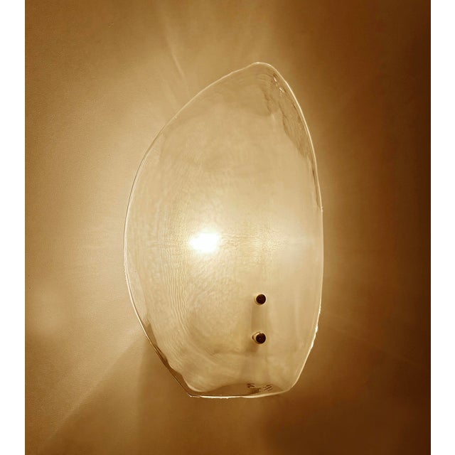 Metal Large Vintage Murano Glass Leaf Sconces, 1970s, Set of 2 For Sale - Image 7 of 18