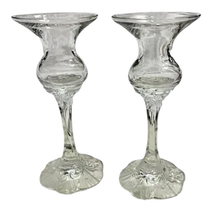 Pair 1980s Rosenthal Group Germany Monbijou Classic Rose Collection Crystal Candlestick
