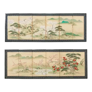Pair of Japanese Edo Screens Minogame Turtles in Spring Landscape