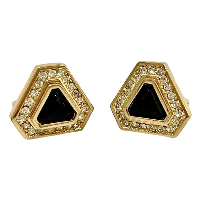 Christian Dior Black Crystal Pavé Triangle Earrings For Sale