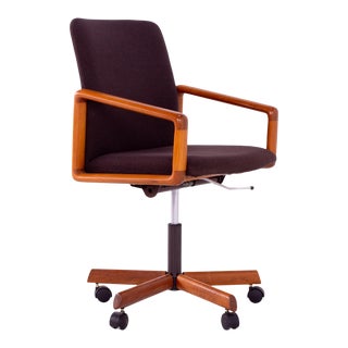 Dyrlund Mid Century Teak and Fabric Upholstered Office Chair For Sale