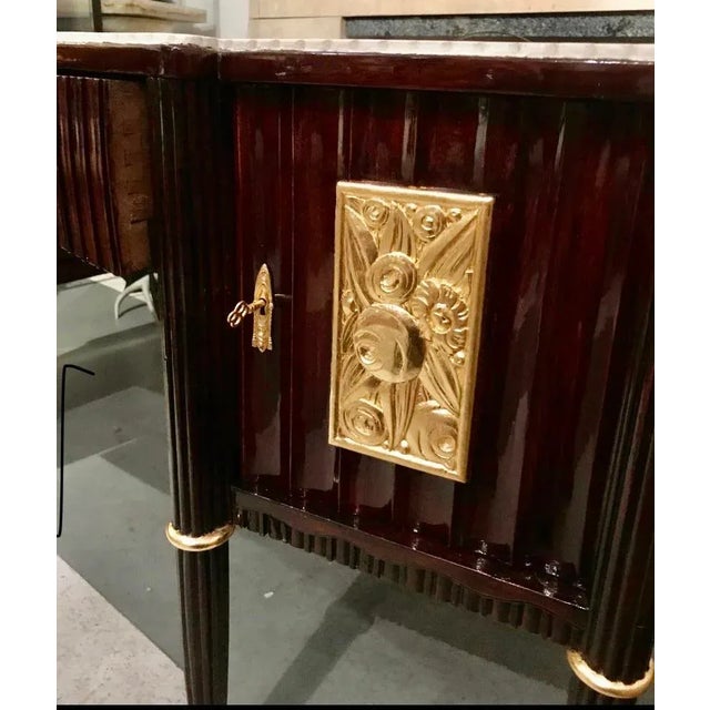 Émile-Jacques Ruhlmann Rare Art Deco Gilt Floral Desk After Ruhlman-Exotic Wood Finish, Gilt Carvings, Circa 1930s for a Co For Sale - Image 4 of 6