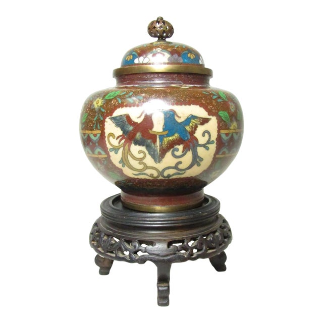 Japanese Cloisonné Urn on Stand For Sale