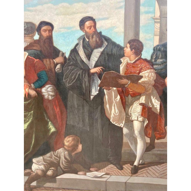 Meeting of Titian And Veronese on the Ponte Della Paglia, 1800s, Oil on Canvas For Sale - Image 6 of 13