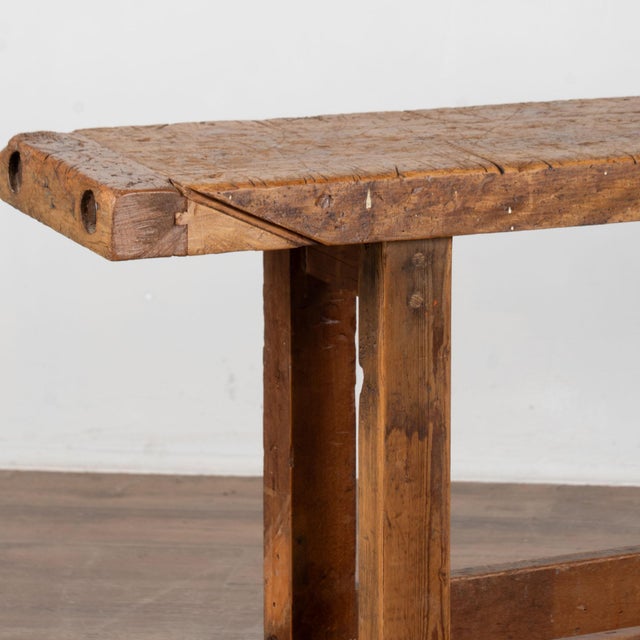 Antique French Rustic Carpenter's Workbench Console Table For Sale - Image 16 of 18