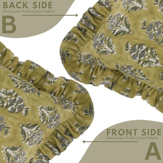 Not Yet Made - Made To Order Fabdivine Decorative Block Print Frill Cushion Cover Green 12x20 Inch Thick Linen- Mor Mukut For Sale - Image 5 of 5