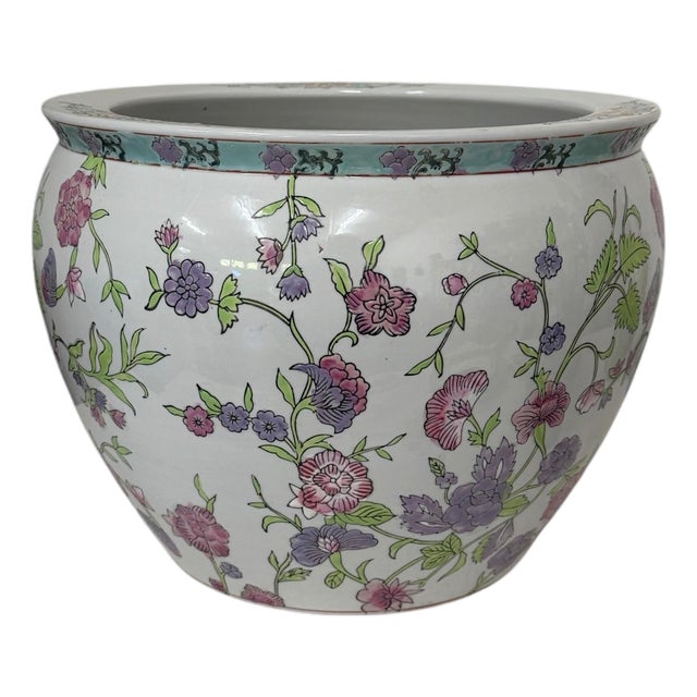 Vintage Chinoiserie Floral Fishbowl Planter For Sale