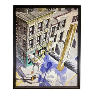 1985 Yves B. Martin “Shirt on Broadway” Hand Colored Serigraph on Canvas For Sale