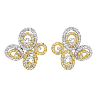 Late 20th Century 18K Two Tone Gold Diamond Nugget Earrings Estate Fine Jewelry, Pair For Sale