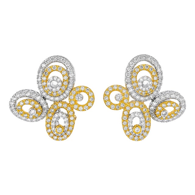 Late 20th Century 18K Two Tone Gold Diamond Nugget Earrings Estate Fine Jewelry, Pair For Sale