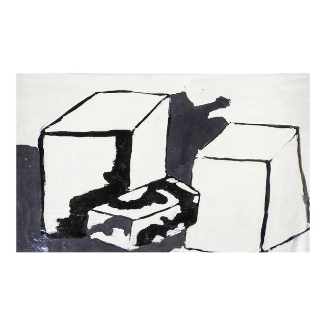 Vintage Mid Century Abstract Block Painting For Sale