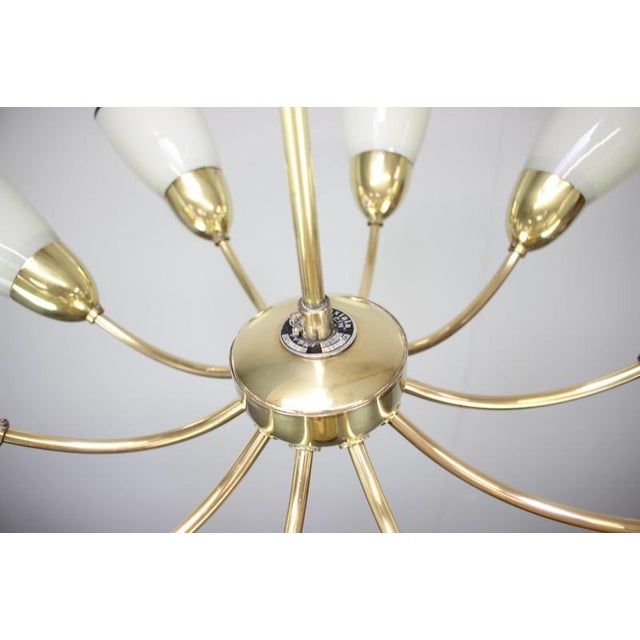 Metal Mid-Century Modern Czechoslovak Brass and Glass 10-Arm Chandelier, 1960s For Sale - Image 7 of 15