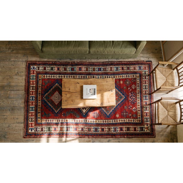 Textile 1890s Red Diamond Antique Caucasian Kazak Rug 3'7" X 6'3" Handknotted Wool Carpet For Sale - Image 7 of 9