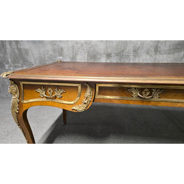 Wood Large Louis XV Style Flat Desk in Mahogany, 1890s For Sale - Image 7 of 18