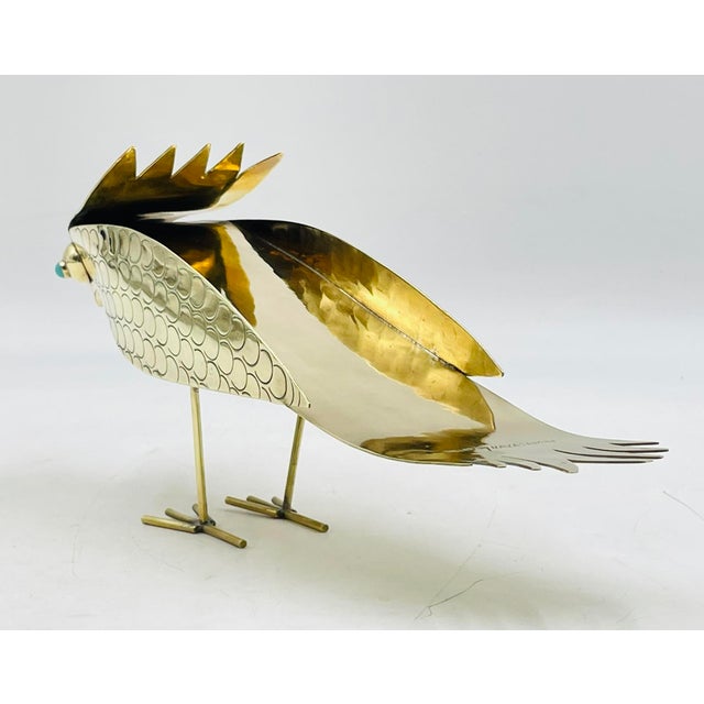 Metal Vintage Brass Bird Sculpture by Oswaldo Guayasamín, Signed, Latin American Art For Sale - Image 7 of 18