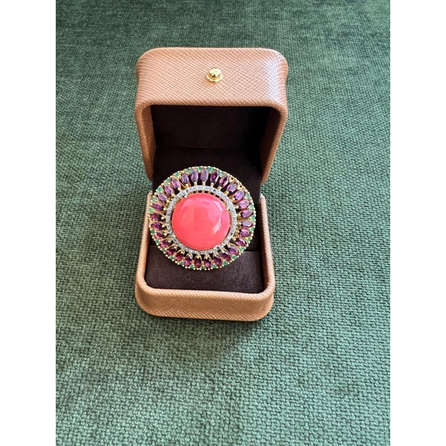 Bochic "Orient" Vintage Diamond & Orange Opal Ring Set In 18K Gold & Silver For Sale - Image 17 of 18
