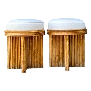 Vintage Rattan Drum Stools - A Pair For Sale