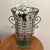 Large Hand Blown Caged Glass Footed Vase Wrought Iron Frame Scroll Handles For Sale - Image 11 of 12