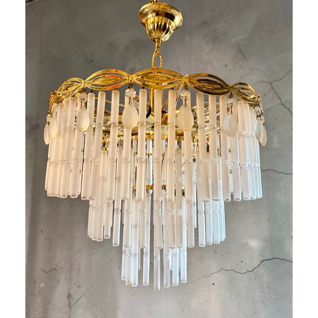 Chandelier with Opaline Glass Rods, Italy, 1970s For Sale - Image 9 of 9