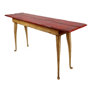 Richard Mulligan Country Farmhouse Pine Console Table Distressed Red For Sale