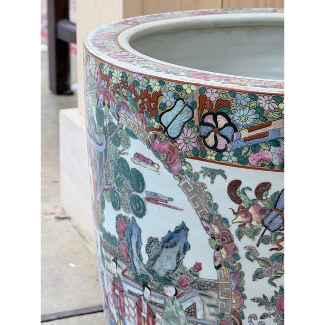 Mid 20th Century Mid 20th Century Chinese Famille Rose Porcelain Jardiniere With Hand Painted Garden Scenes For Sale - Image 5 of 7