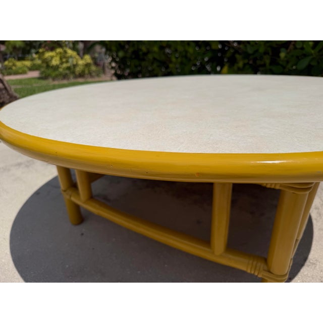 Vintage 42” Round Bamboo Coffee Table in the Style of Ficks Reed For Sale - Image 11 of 12