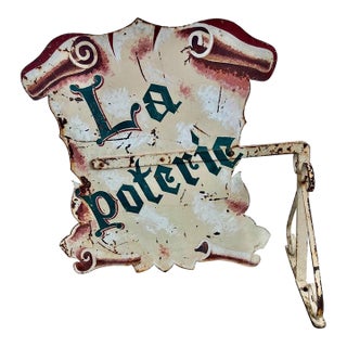 1930s French Provincial Antique Painted Metal Trade Sign 'La Poterie' For Sale