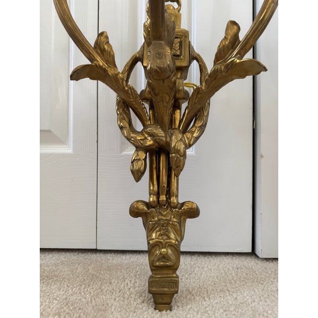 Mid 20th Century Louis XIV Solid Brass 3-Arm Wall Sconces W/Ribbons For Sale - Image 10 of 17