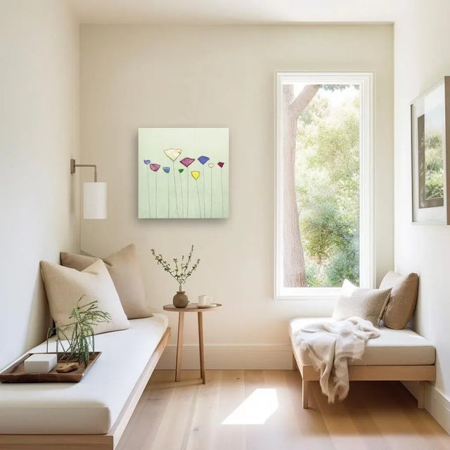 Pale Green Dream I - Minimalist Colorful Floral Still Life Original Artwork by Peter Kuttner For Sale - Image 10 of 11