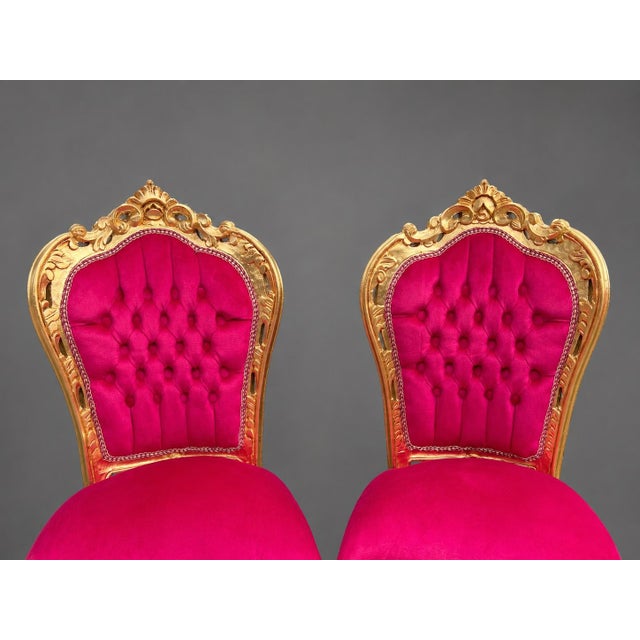 Late 20th Century Late 20c Louis XVI Gold Beech Fuchsia Red Chairs-Pair For Sale - Image 5 of 7