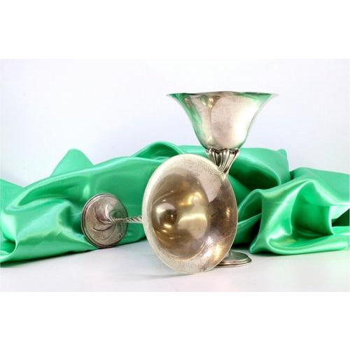 Silver Cups with High Stems and Twists on Circular Bases, Set of 2 For Sale - Image 3 of 7