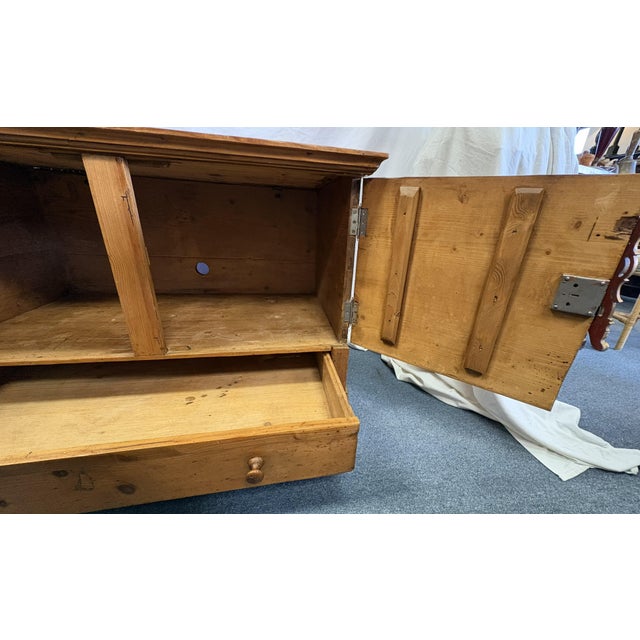 Antique Rustic Primitive Pine Two Door Cabinet With Drawer, Locks, and Key For Sale - Image 15 of 18