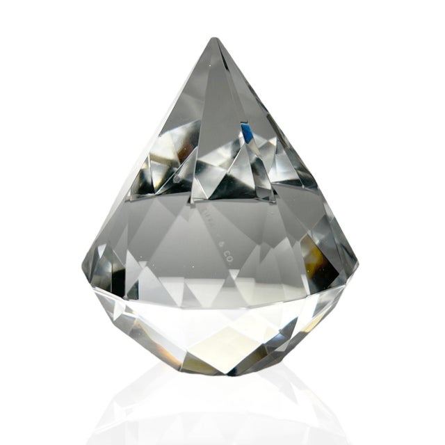 Faceted crystal diamond (gem-figural) paperweight, acid-stamped 'Tiffany & Co.' on the underside. Original 1980s...