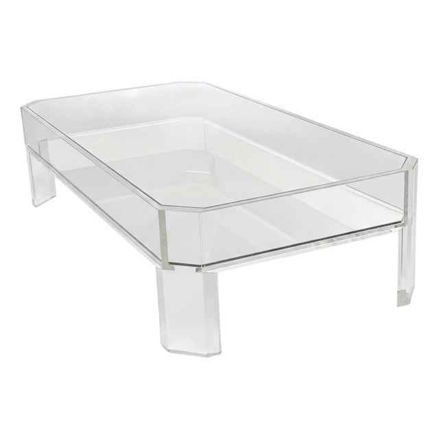 Two-Tier Clear Acrylic and Glass Coffee Table by Marc Micoud, France, 1980s For Sale