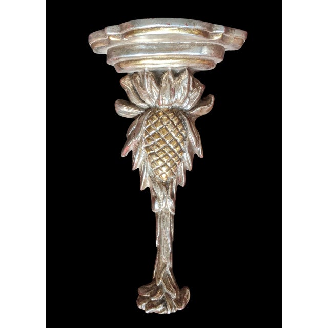 Vintage Silver and Gold Leafed Plaster Pineapple Decorative Wall Brackets- A Pair For Sale - Image 16 of 16