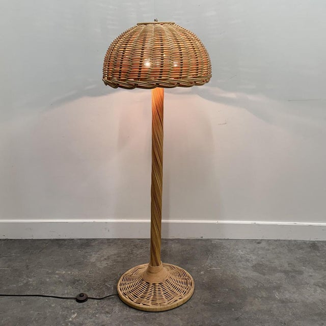 Wood Large French Rattan Floor Lamp with Mushroom Shade For Sale - Image 7 of 15