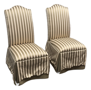 Ethan Allen Striped Upholstered Skirted Dining Chairs, Pair