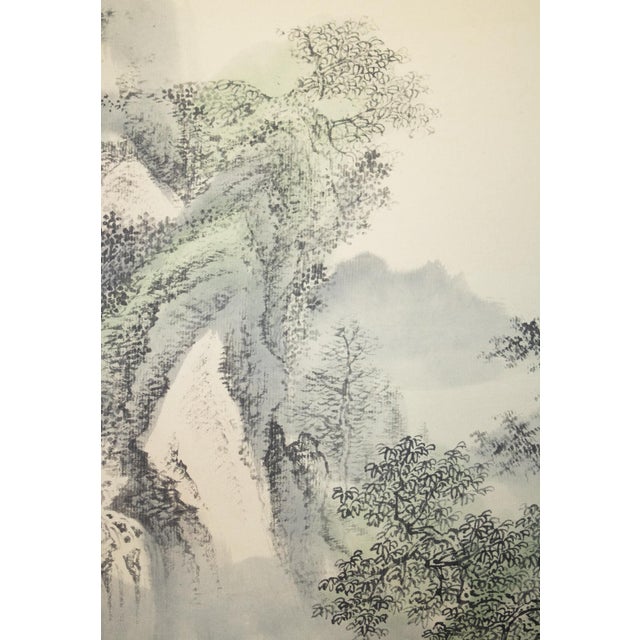 Wood Heisei Era Japanese Monochrome Landscape Printed Scroll - A Pair For Sale - Image 7 of 18