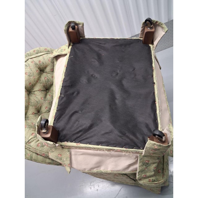 Green Patterned Vintage Upholstered Accent Chair with Ottoman For Sale - Image 4 of 9