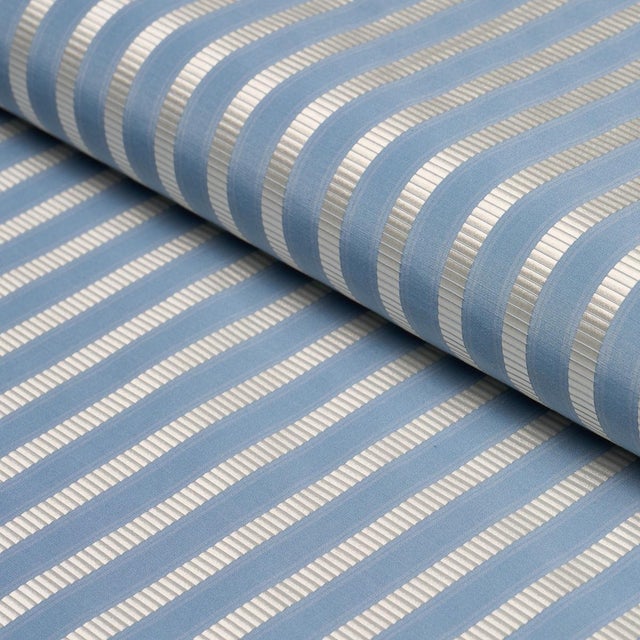 Schumacher Schumacher Lincoln Small Stripe Fabric In Blue For Sale - Image 4 of 5