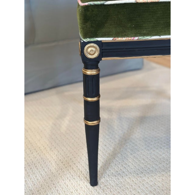 Wood Antique Regency-Style Ebonized & Gilt Armchair With Cane Back & Green Velvet For Sale - Image 7 of 9