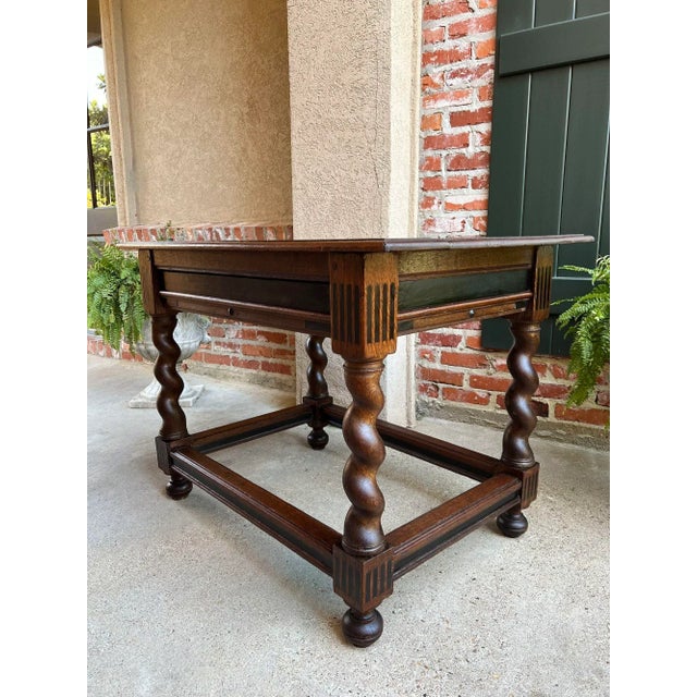 English Antique English Sofa Side Table Barley Twist Ebonized Library Desk Carved Oak For Sale - Image 3 of 12