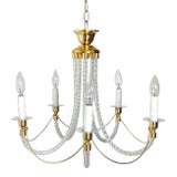 20th Century Murano Italian Blown Glass and Brass Chandelier - 5 Lights For Sale