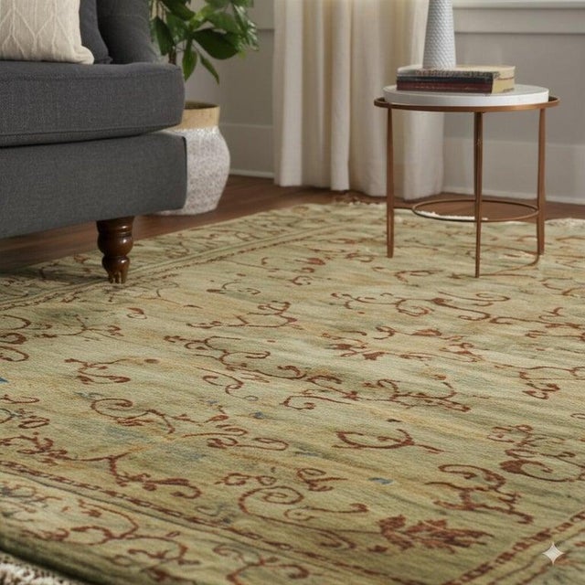 2020s 8x10 Green Hand-Knotted Wool Floral Scrollwork Geometric Modern Carpet Rug For Sale - Image 5 of 7