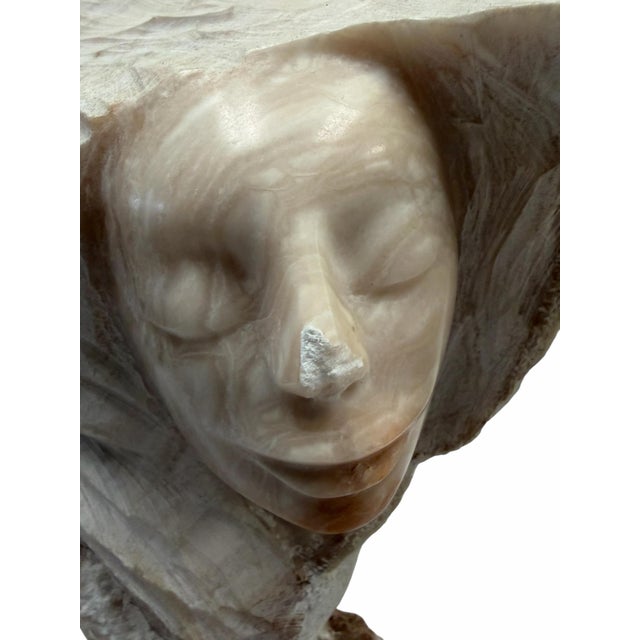 Stone 1980s Modernist Carved Pink Alabaster Emerging Face Sculpture by Bryan Ross For Sale - Image 7 of 8