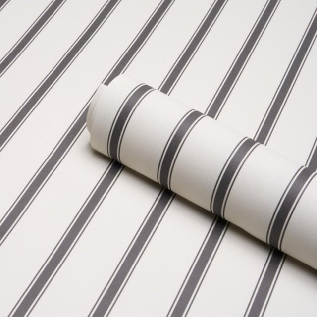Schumacher Sample - Schumacher Westerly Stripe Wallcovering In Charcoal For Sale - Image 4 of 6